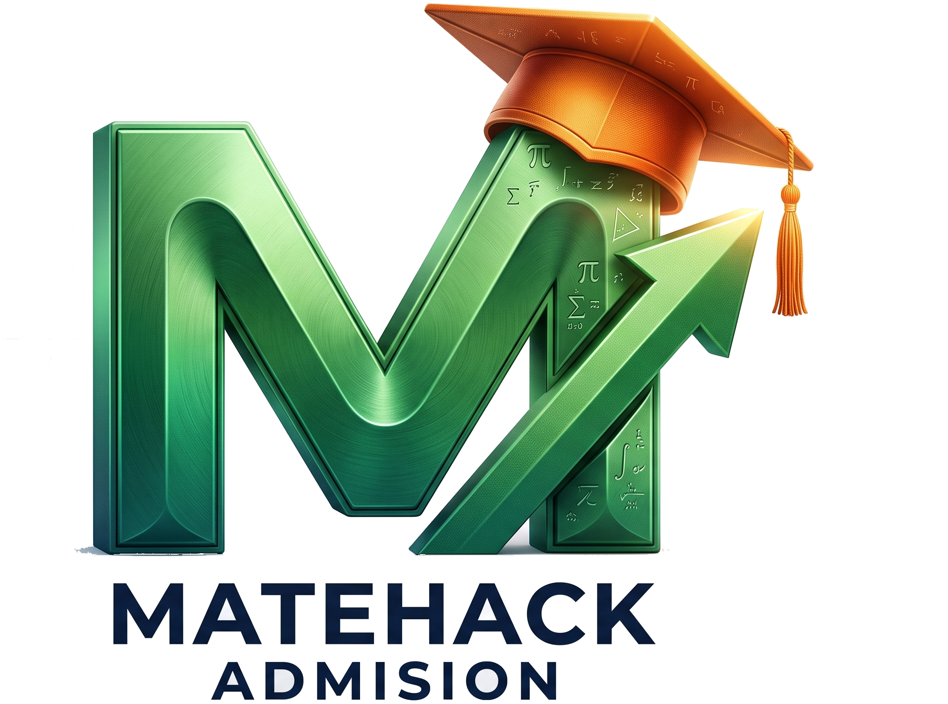 El ícono de MateHack Admisión: una M verde con flecha ascendente y birrete de graduación